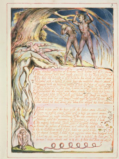 Preludium、「アメリカ、予言」からのプレート1、1793（レリーフと紙にエッチング） 作： William Blake